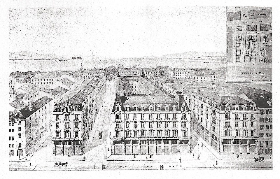 Vue perspective du quartier de Rive, J. Tedeschi, 1898. Provenance BGE