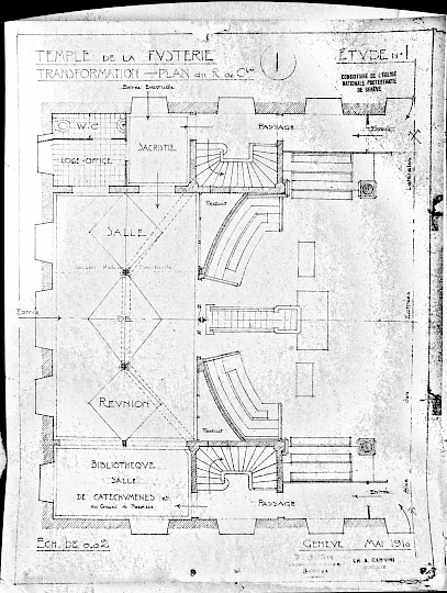 Temple de la fusterie, places louées // Plans du projet de Leclerc et Gambini, 1910. Provenance CIG