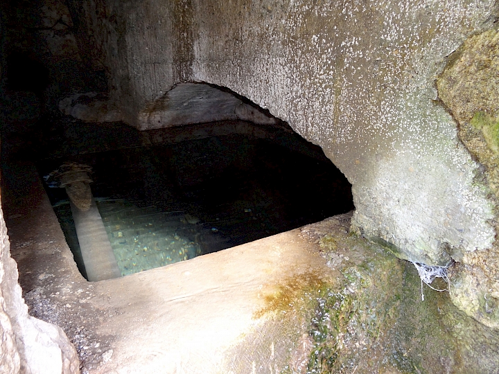 Puits de captage des eaux de terrain alimentant la fontaine.